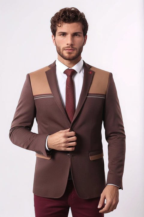 Modeled Slim Fit Brown Blazer - Wessi