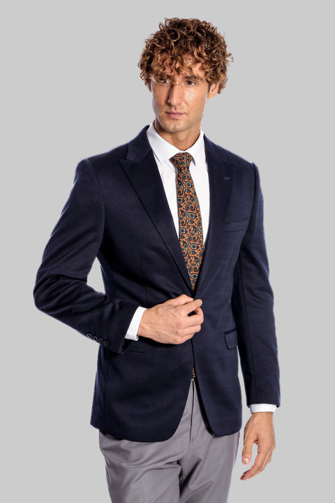 Navy Blue Plain Slim-Fit Jacket - Wessi