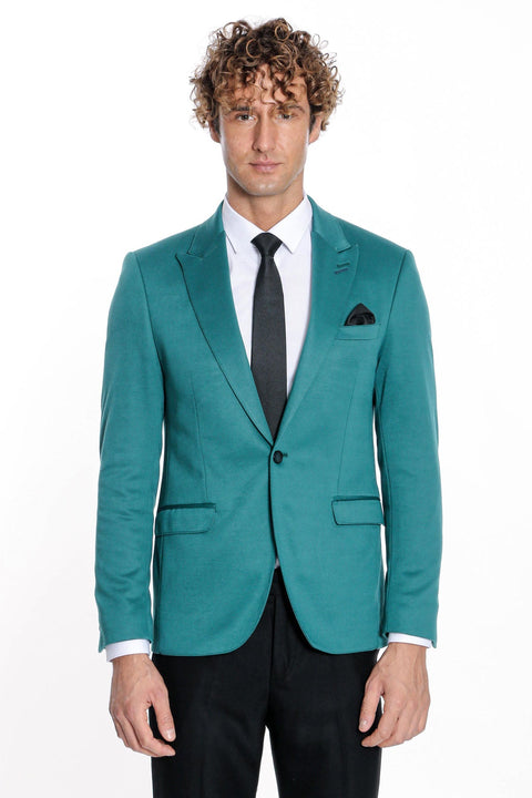 Cotton Slim Fit Plain Green Men Blazer - Wessi