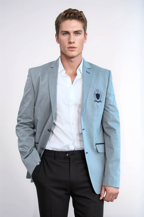 Double Button Mono Lapel Crested Grey Jacket-Wessi
