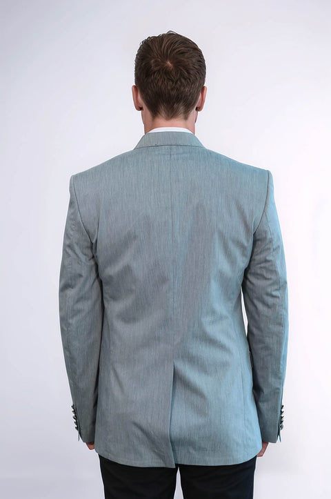 Double Button Mono Lapel Crested Grey Jacket-Wessi