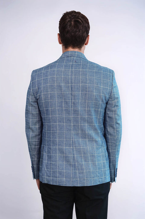 Single Button Wide Pointed Collar Blue Blazer - Wessi