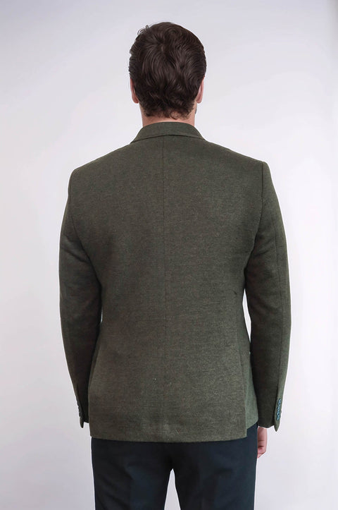 Peak Lapel Dark Green Wool Jacket - Wessi