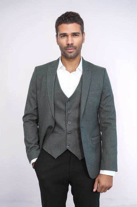 Grey Plain Blazer and Vest Set | Wessi