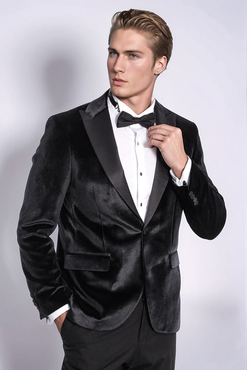 Velvet Slim Fit Black Men Tuxedo Jacket - Wessi