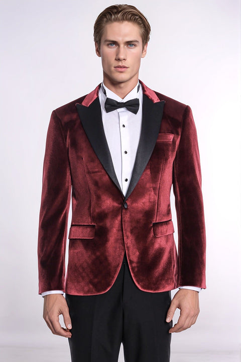 Velvet Slim Fit Burgundy Men Tuxedo Jacket - Wessi