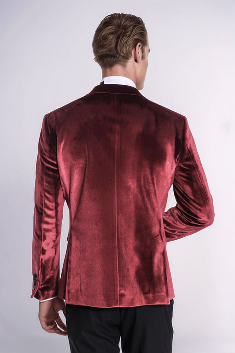 Velvet Slim Fit Burgundy Men Tuxedo Jacket - Wessi