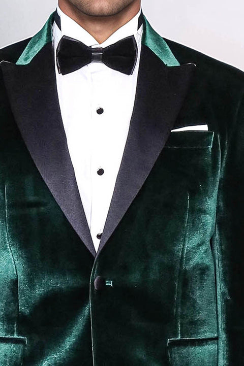 Slim Fit Peak Lapel Velvet Dark Green Men Tuxedo Jacket - Wessi