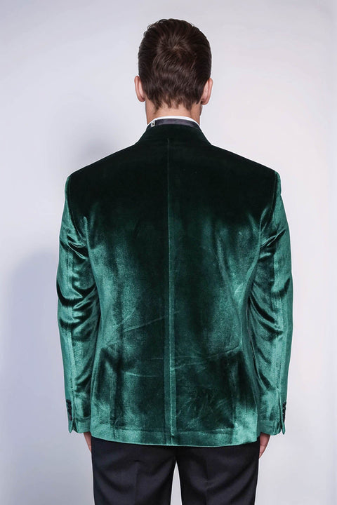 Slim Fit Peak Lapel Velvet Dark Green Men Tuxedo Jacket - Wessi