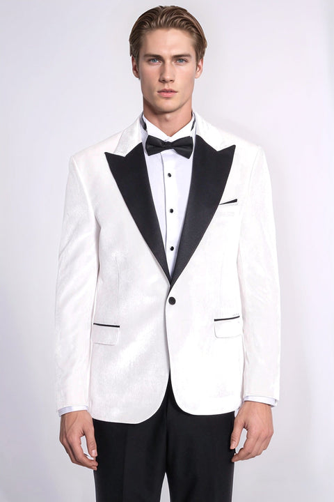 Velvet Slim Fit White Men Tuxedo Jacket - Wessi