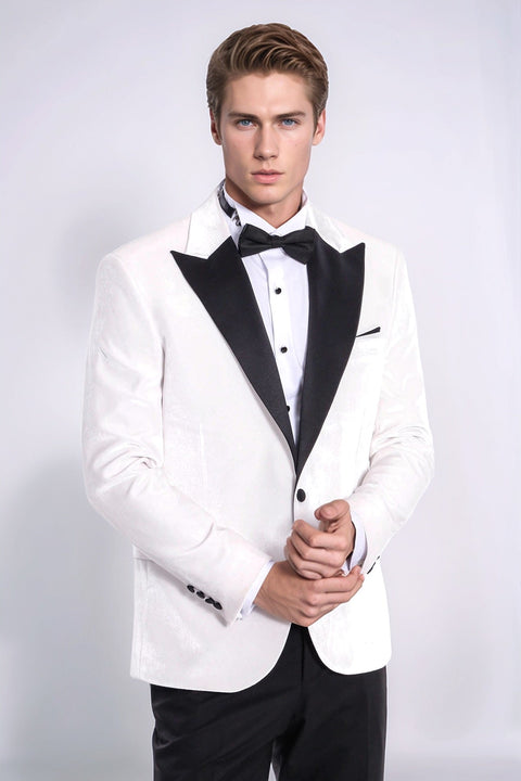 Velvet Slim Fit White Men Tuxedo Jacket - Wessi