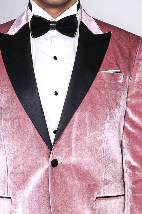 Slim Fit Peak Lapel Velvet Pink Men Tuxedo Jacket - Wessi