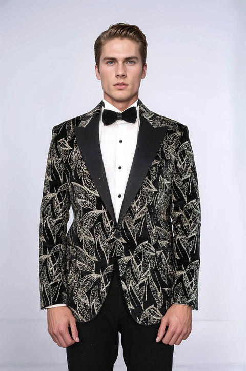 Glittery Slim Fit Black Men Wedding Tuxedo Blazer - Wessi