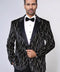 Gold Patterned Over Black Velvet Men Evening Tuxedo Blazer - Wessi