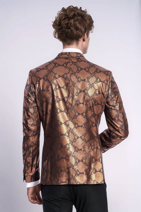 Patterned Slim Fit Brown Men Stage Tuxedo Blazer - Wessi