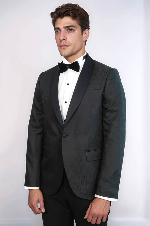 Pentagon Patterned Shawl Lapel Black Men Evening Jacket - Wessi