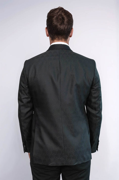 Pentagon Patterned Shawl Lapel Black Men Evening Jacket - Wessi