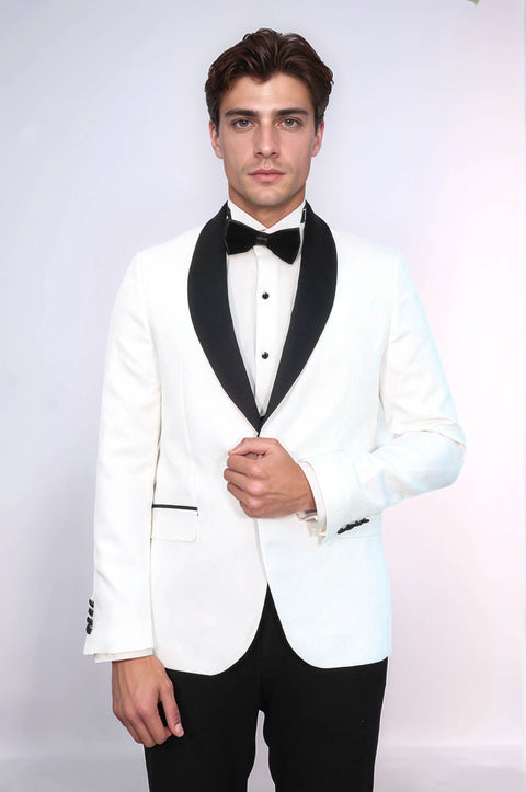 Pentagon Patterned Shawl Lapel White Men Wedding Tuxedo Jacket - Wessi