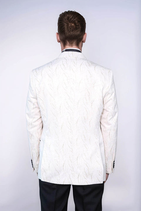 Patterned Shiny White Men Wedding Tuxedo Jacket - Wessi