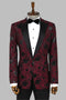 Floral Patterned Burgundy Men Dinner Jacket - Wessi