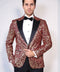 Root Pattern Peak Lapel Burgundy Men Party Blazer - Wessi