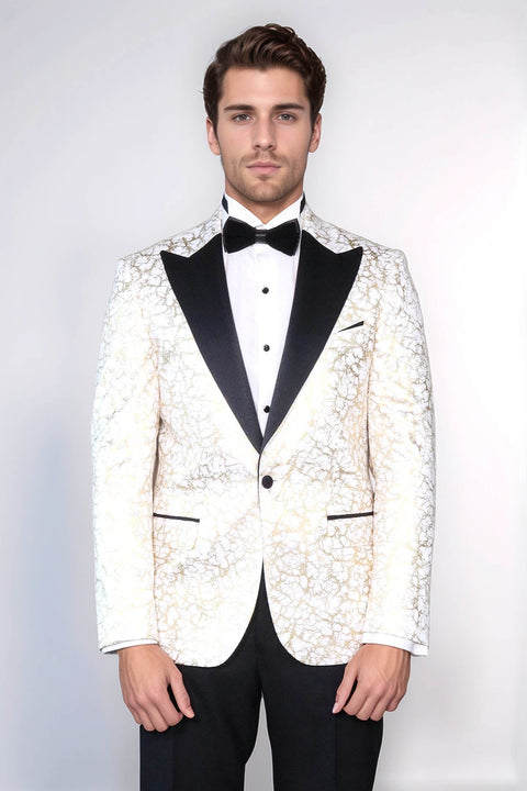 Root Pattern Peak Lapel White Men Dinner Jacket - Wessi