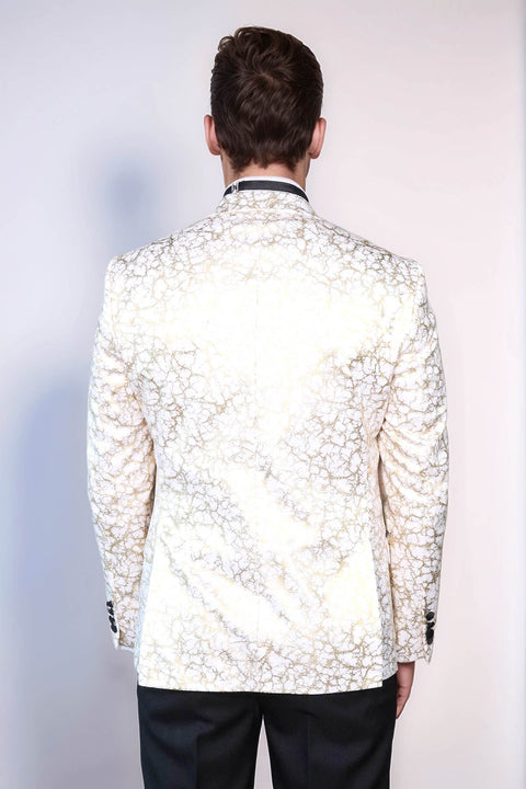 Root Pattern Peak Lapel White Men Dinner Jacket - Wessi