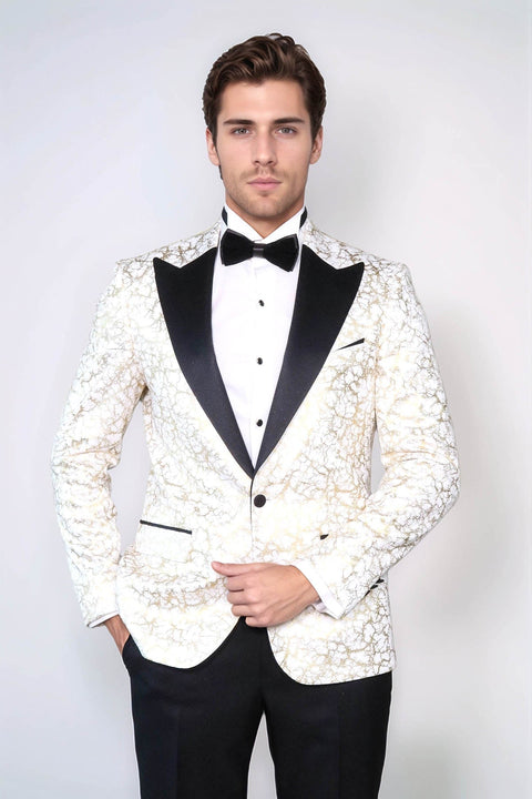 Root Pattern Peak Lapel White Men Dinner Jacket - Wessi