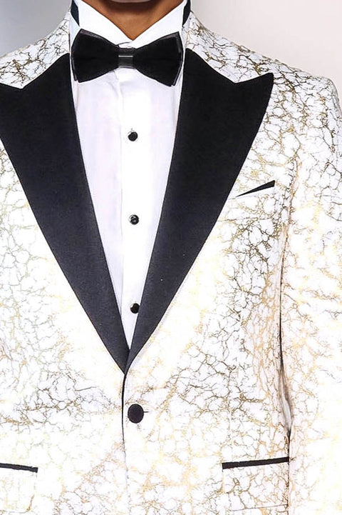 Root Pattern Peak Lapel White Men Dinner Jacket - Wessi