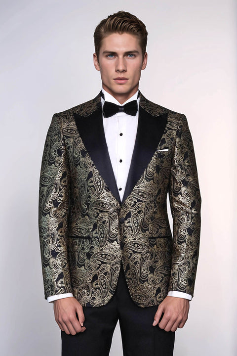 Paisley Peak Lapel Black Men Dinner Tuxedo  Jacket - Wessi
