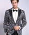 Sparkling Ivy Patterned Slim Fit Navy Blue Men Tuxedo Jacket - Wessi
