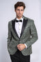 Flower Embroidered Pattern Green Men Party Tuxedo Jacket - Wessi