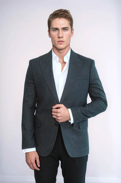 Plain Slim Fit Sport Anthracite Men Blazer - Wessi