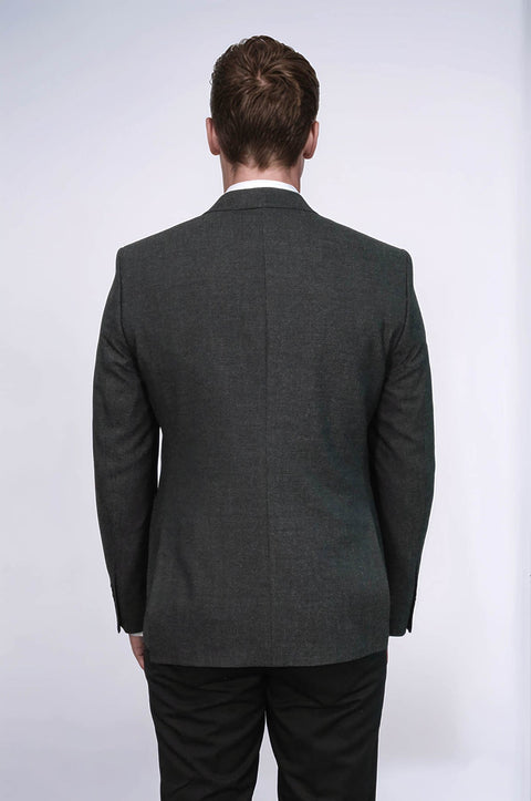 Textured Slim Fit Notch Lapel Anthracite Men Blazer - Wessi