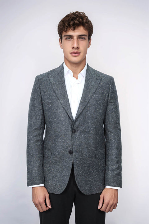 Houndstooth Pattern Wool Anthracite Men Blazer - Wessi
