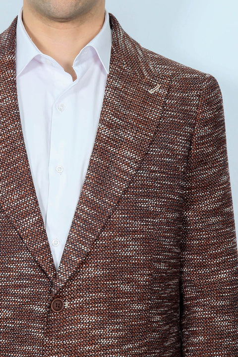 Slim Fit Patterned Sport Brown Men Blazer - Wessi