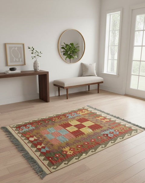 Afghan Kilim Handwoven flatweave Rug 3' 4" x 3' 5"