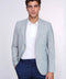 Light Blue Striped Linen Gold Metal Button Slim Fit Men's Blazer Jacket - Wessi