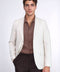 Cream Striped Linen Gold Metal Button Slim Fit Men's Blazer Jacket - Wessi