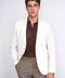 Ecru Striped Linen Gold Metal Button Slim Fit Men's Blazer Jacket - Wessi