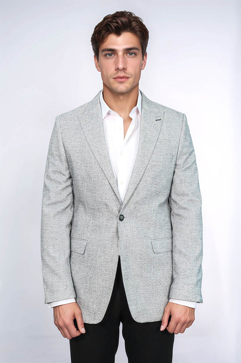 Patterned Slim Fit Grey Men Blazer - Wessi