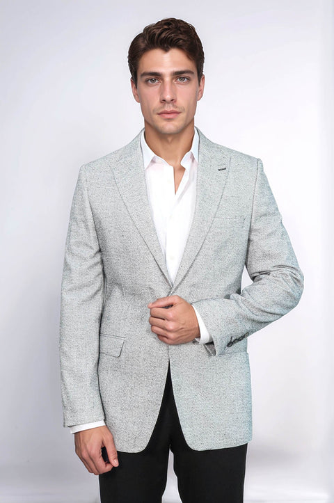 Patterned Slim Fit Grey Men Blazer - Wessi