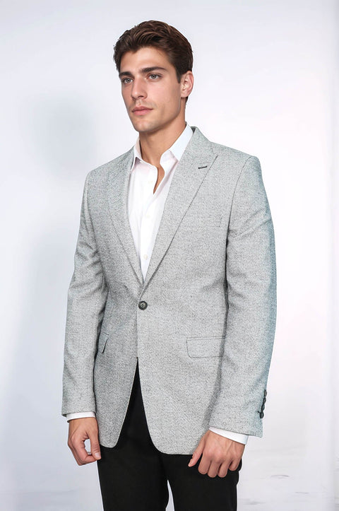 Patterned Slim Fit Grey Men Blazer - Wessi
