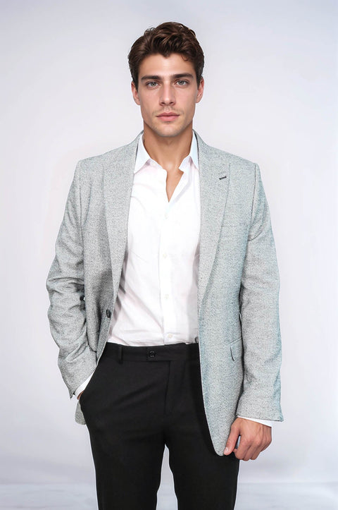 Patterned Slim Fit Grey Men Blazer - Wessi