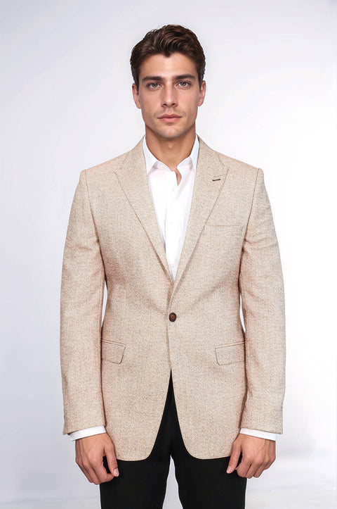 Patterned Slim-Fit Yellow Blazer - Wessi