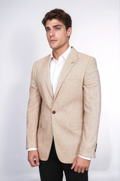 Patterned Slim-Fit Yellow Blazer - Wessi