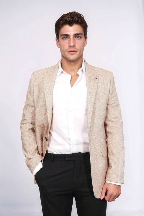 Patterned Slim-Fit Yellow Blazer - Wessi