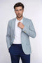 Light Blue Herringbone Pattern Gold Metal Button Slim Fit Men's Blazer Jacket - Wessi