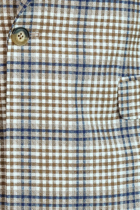 Plaid Slim-Fit Brown Blue Men Blazer - Wessi