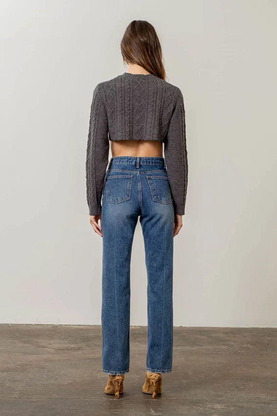 Cable Knit Lettuce Hem Cropped Sweater